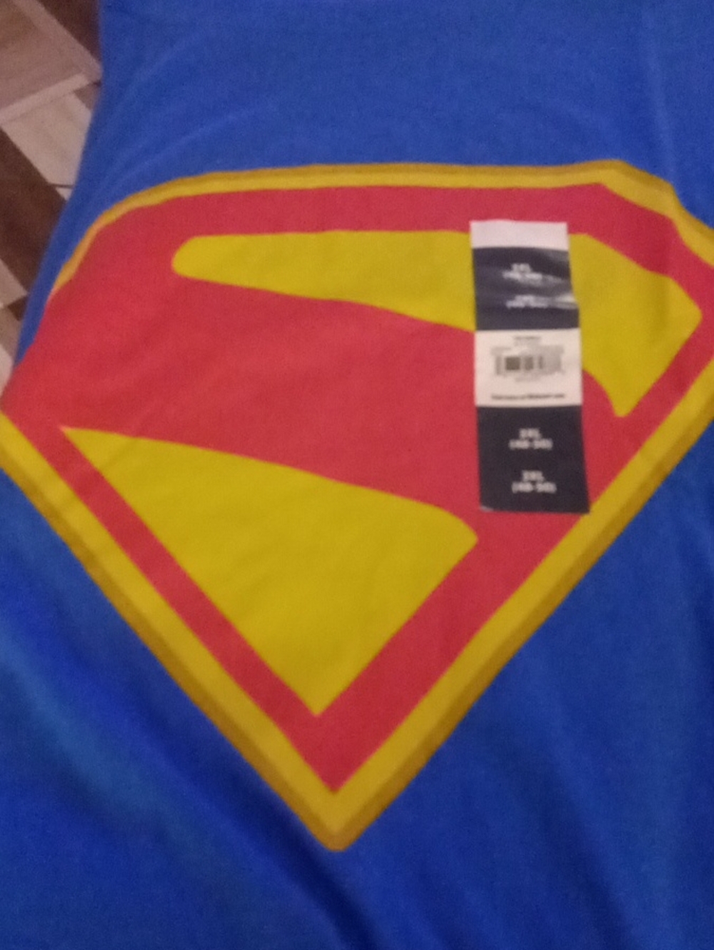 Blue Superman Logo Tee with Red and Yellow Shield Unisex